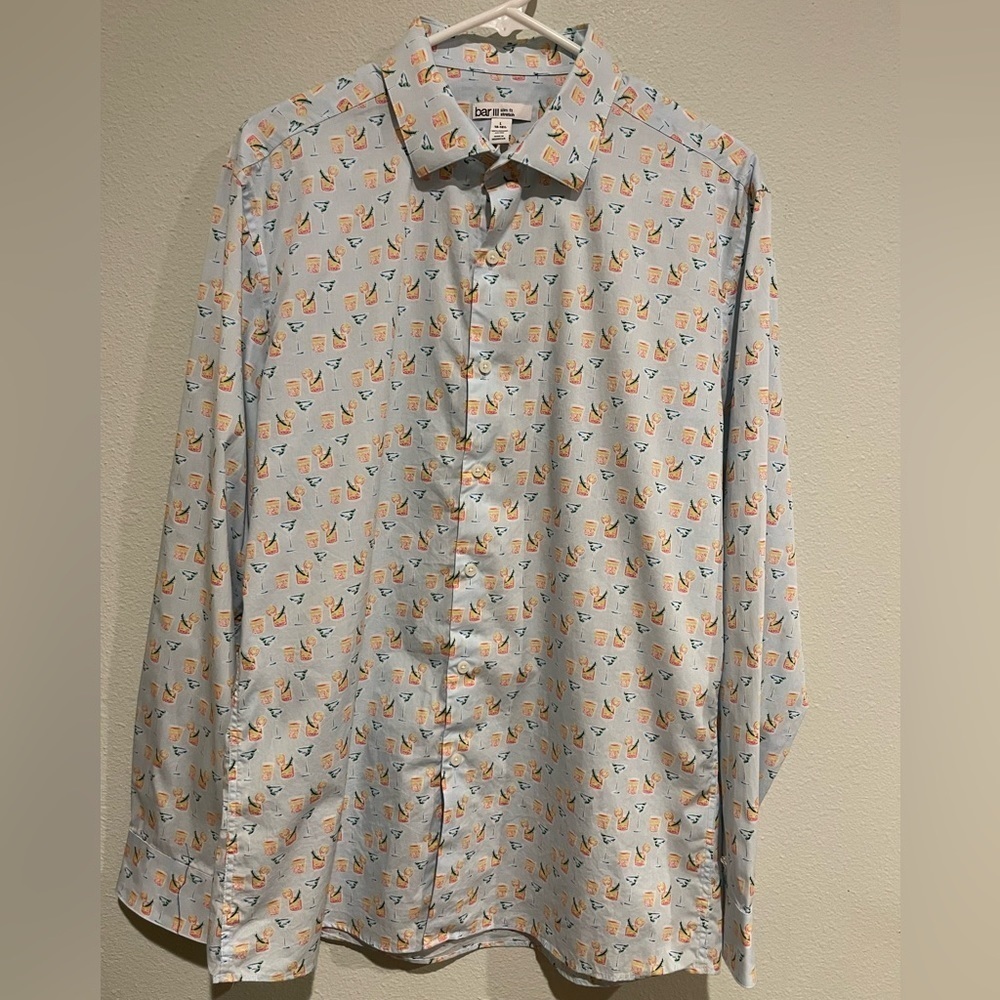 Bar 111 men’s button down slim fit stretch shirt Size L. Novelty Cocktai…